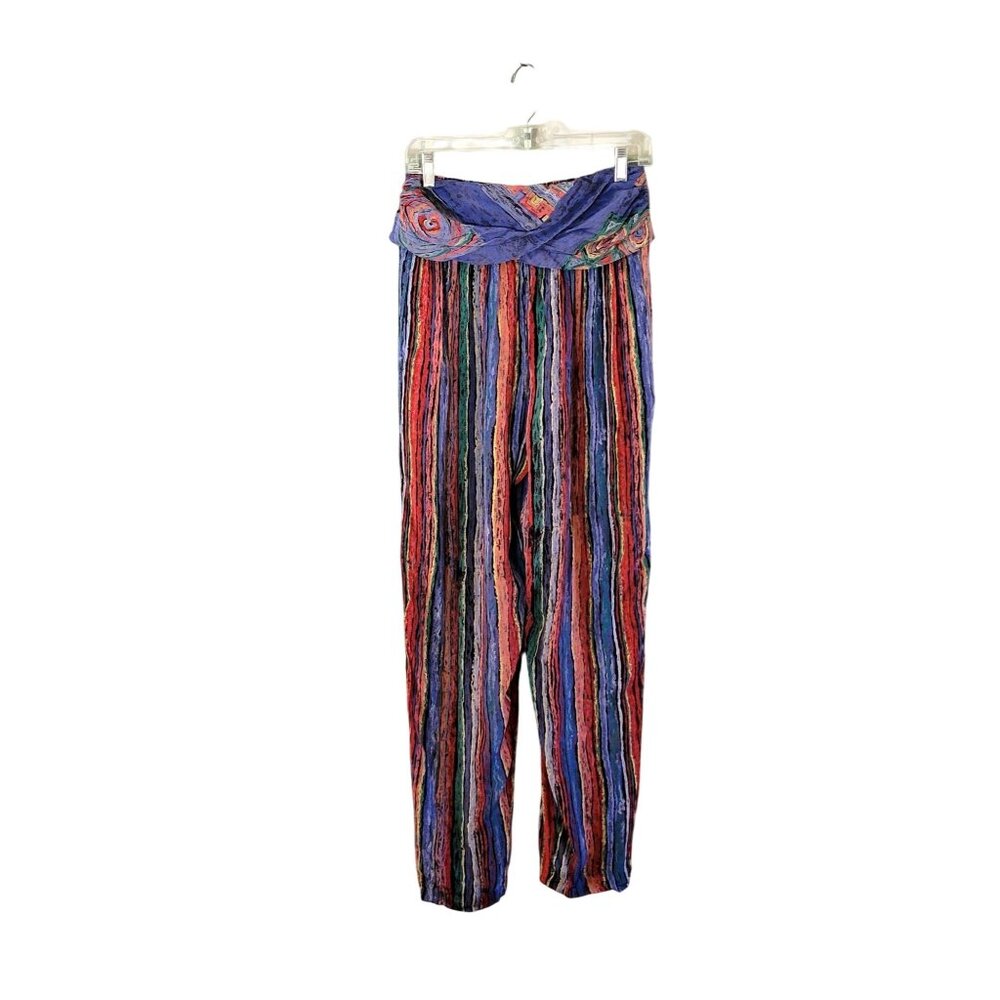 Vintage Christina James Multicolor High-Waisted Striped Pants Size 10 Womens Boh